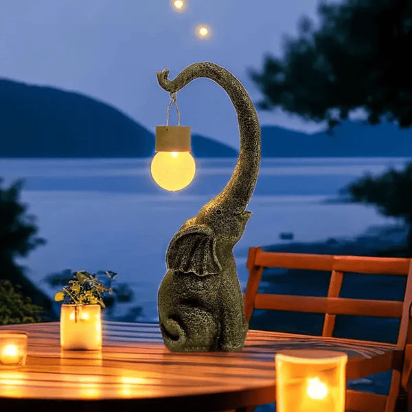 Lampe Solaire Extérieur Éléphant en Cuivre - Éclairage Écologique